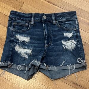 American Eagle Outfitters Dark Blue Distressed Jean Shorts